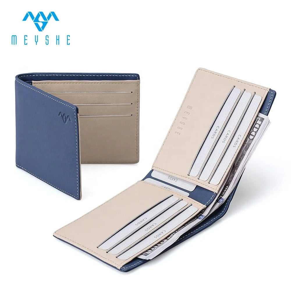 Factory New Design Short Full Grain Genuine Leather RFID Slim Cover Closure Men Wallet with Customization