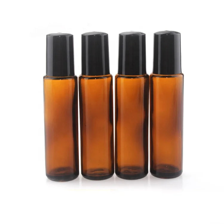Thick UV Protection Smooth Steel Ball 1ml 3ml 5ml 10ml 15ml Essential Oil Perfume Amber Roller on Glass Bottle With Black Cap