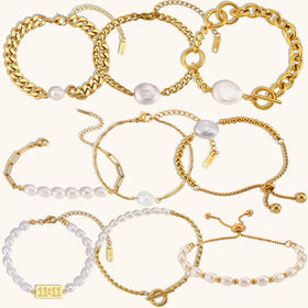 Unique Drawstring Fresh Water Pearl Bead Bracelet 18K Gold Plated Stainless Steel Adjustable Chain Bracelet