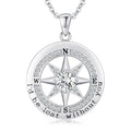 Fashion 925 Sterling Silver North Star Compass Rhodium Plated Zircon Pendant Women's Necklace-Anniversary Gift