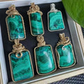 Handmade Customized 14k Gold Plated Wire Wrapped Malachite Rectangle Charm Pendant for Crystal Reiki Healing