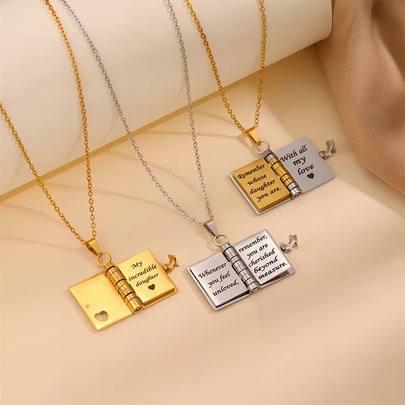 Open Close Waterproof Book Pendant Mini Couple Love Book Locket Necklace Wholesale Jewelry Stainless Steel Necklace