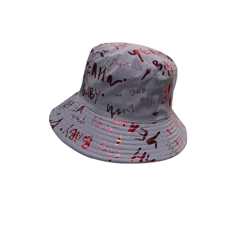 2025 Women Hip Hop Reflective Bucket Hat Night Shining Bright Fashion Cool Summer Ladies Girls Dance Graffiti Reflected Cap