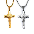 55mm Stainless Steel 18k Gold Plated Cross Necklace Religious Jesus Saint Benedict Cross Crucifix Pendant Necklace for Men