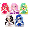 Wholesale Office White-collar Lawyer Cartoon Student Cute Teacher Colorful Glasses Bow Tie Long Hair Beauty Acrylic Brooch Pins