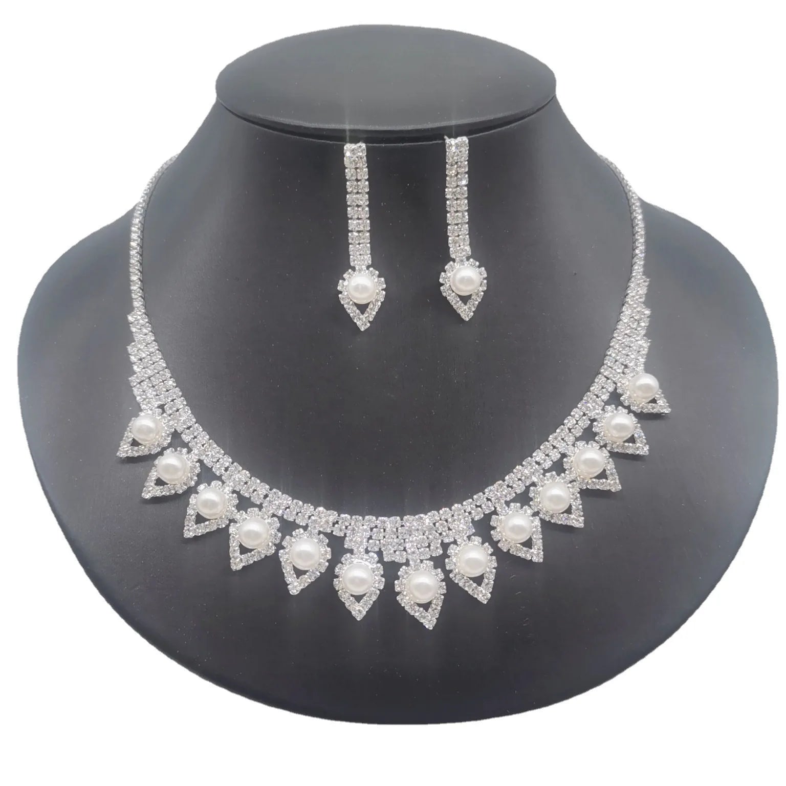 3 Full  Imitation Pearl Necklaces Sparkling Water Droplets Dress Accessories Fashion Jewelry Sets