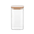 OEM Borosilicate Decorative Square Glass Storage Containers Clear Glass Food Canister with Wooden Bamboo Lid for Home Kitchen