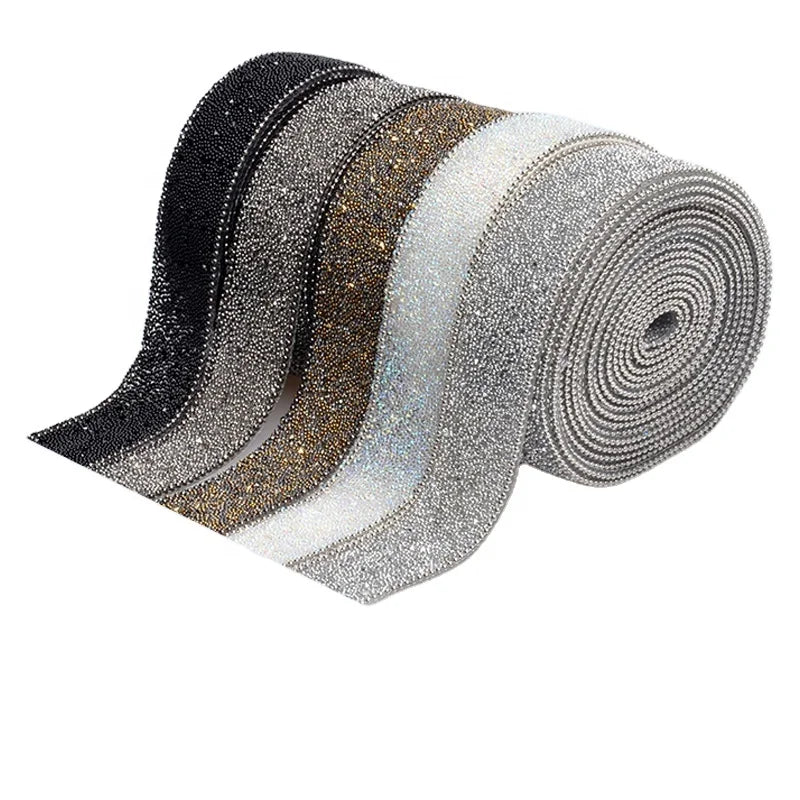 Custom 2Cm Width Caviar Fabric Banding Rhinestone Rock Crystal Hotfix Transfer Trimming Ror Shoes Garment Hats MegaBDM