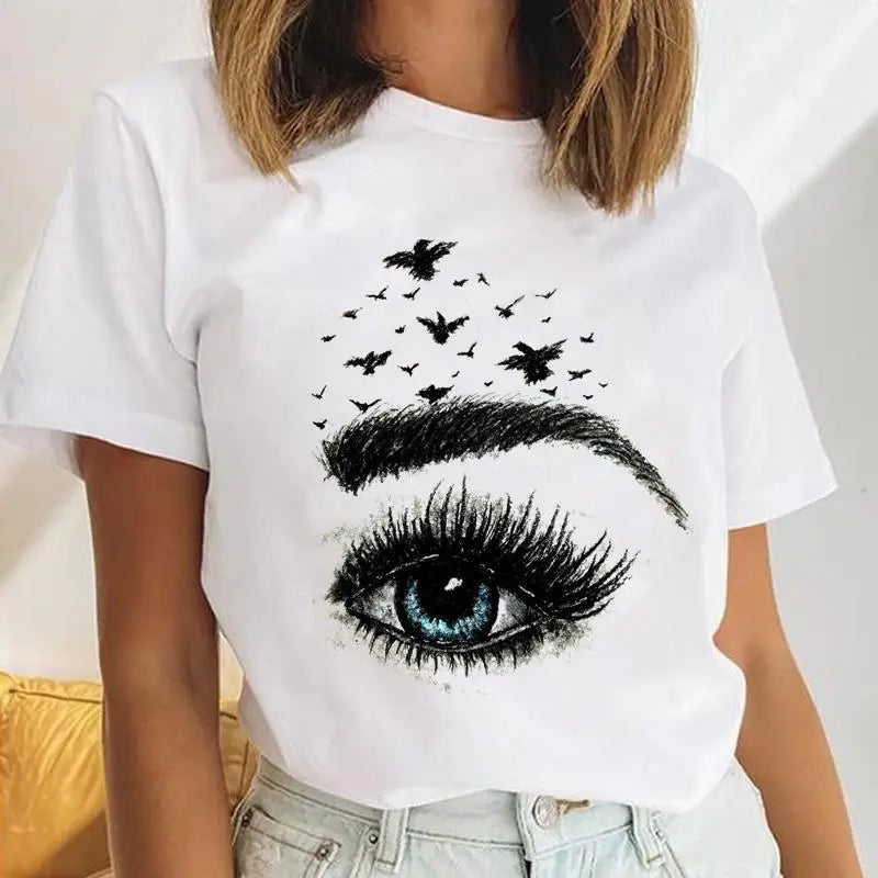Custom Logo Ladies Eyelash Clothing Short Sleeve T Shirt Print T Shirt Printed Cartoon Graphic Casual Cheap Plus Size T Shirt