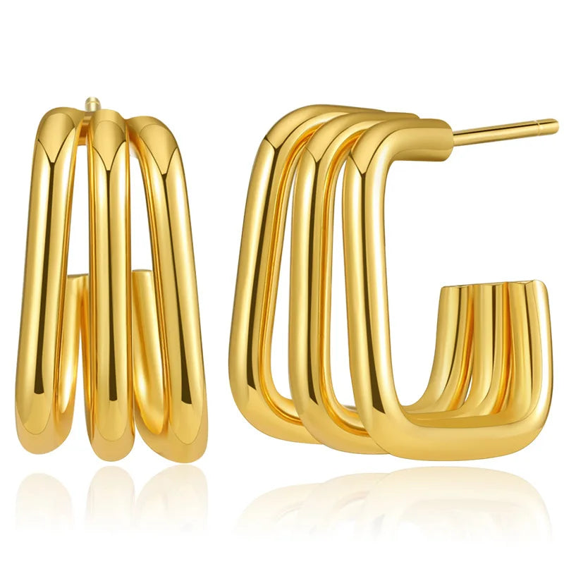 WT-JFE98 Square Multi-layer Lines18k Gold Plated Copper Plating Fried Dough Twists Hoops Trendy Earring Findings