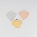 18K Gold Plated Mirror Polished Stainless Steel Blank Custom Logo Heart Pendant Charms for Necklace