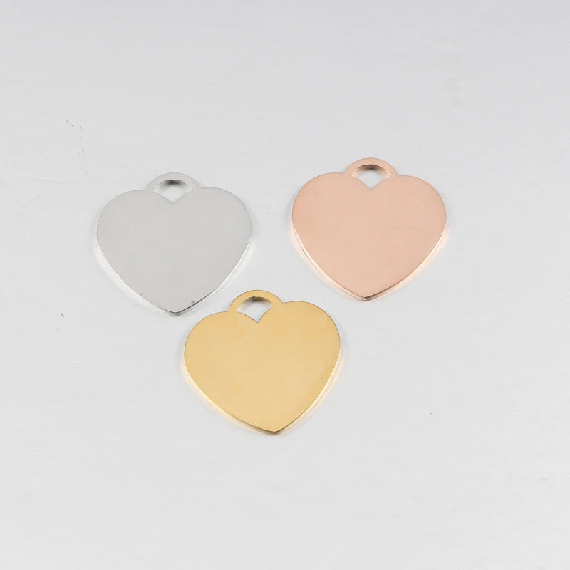 18K Gold Plated Mirror Polished Stainless Steel Blank Custom Logo Heart Pendant Charms for Necklace