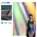 Black Rainbow Stretch Reflective Spandex Fabric for Clothing Waterproof PU Material for Gloves Dresses and Garments
