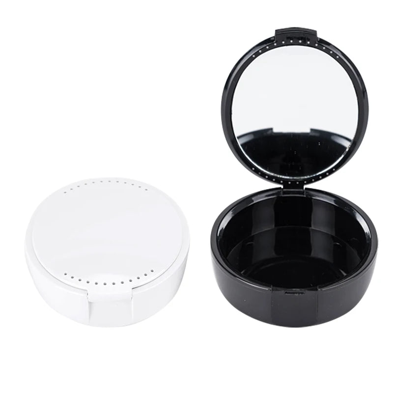 Denture False Teeth Box Dental Orthodontic Retainer Storage Case with Mirror and Ventilation Holes