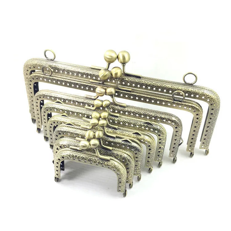 Purse Kiss Clasp Lock Purse Frame Handle Wallet Frame Clasp Bag Clutch Embossed Metal for DIY Handle Bag Purse Making Sewing
