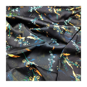 22M/M Glossy Black Floral Design Satin Fabric 100% Silk Custom Printed for Garment Use for Costumes