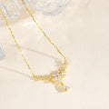 925 Sterling Silver V-neck Women's Necklace Exquisite Small Flower Zircon Water Drop Pendant High-end Luxurious Elegant Jewelry
