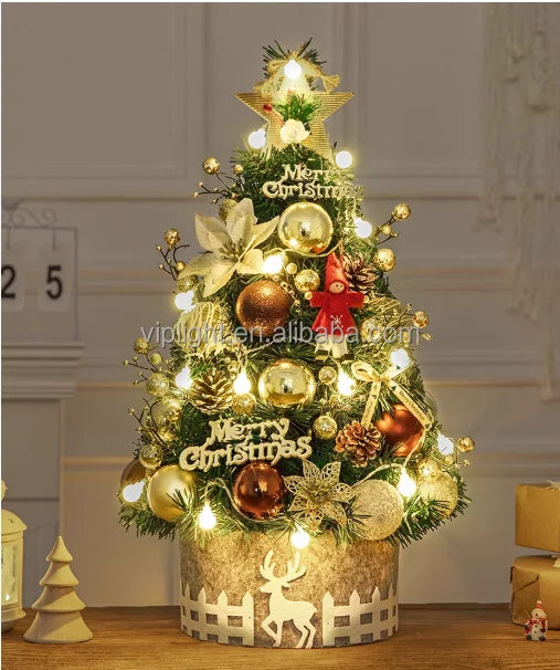 Best Selling Home Decor Mini Green DIY Christmas Tree Ornament with White LED Lights Custom Size Artificial Xmas Spruce Gift