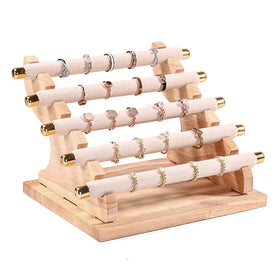 Detachable 5 Tier Wooden Ring Earrings Display Stand for Jewelry Store Showcase Display Stand With Wooden Base