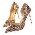 868-8 Latest Design Nightclub High Heel Side Hollow Out Sequin Heels for Ladies Pointed Toe Shiny Wedding Shoes