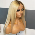 Wholesale Beautiful Golden European Pre Plucked Hairline Transparent Ombre Blonde Color Long Straight Hair Lace Front Wigs