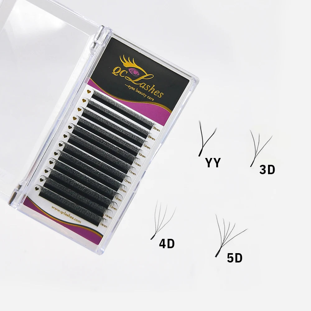 Private Label YY 3D 4D 5D W-Shaped Lashes Wispy Fluffy Volume Technology Eyelash Extension 5D Clover 8-16mm Individual Lashes