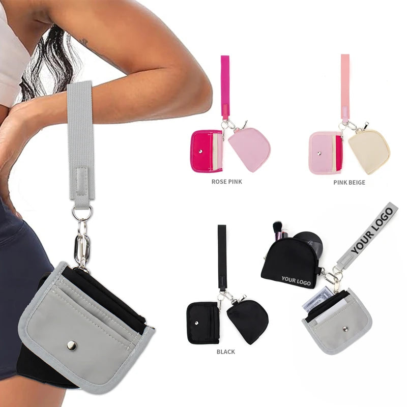 Dual Wristlet Nylon Coin Pouches Card Holder Cases Keychain Wallet LuLu Bag Cashes Purse Parcel Sport Packet