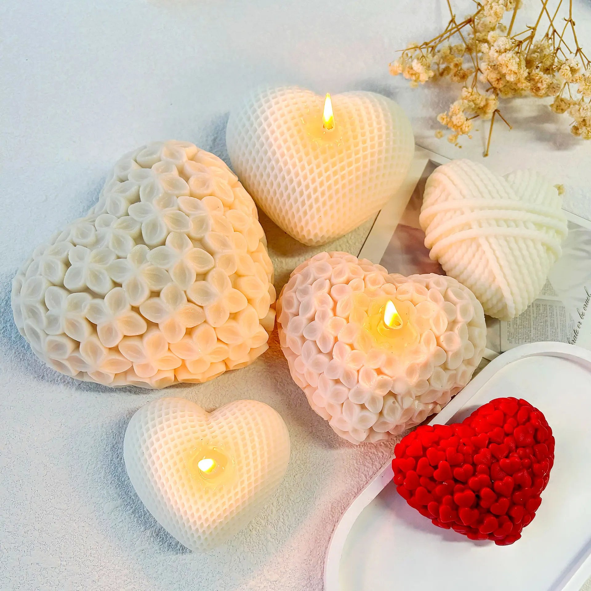 2025 New Design Valentine's Day Love Heart Silicone Candle Mold Handmade Flower Candle Silicone Mold for Candle Making