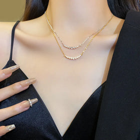 SC Hot Sale Fashion Gold Silver Chokers Necklace Vintage Stainless Steel Necklace Trendy Shiny Zircon Necklace for Girls