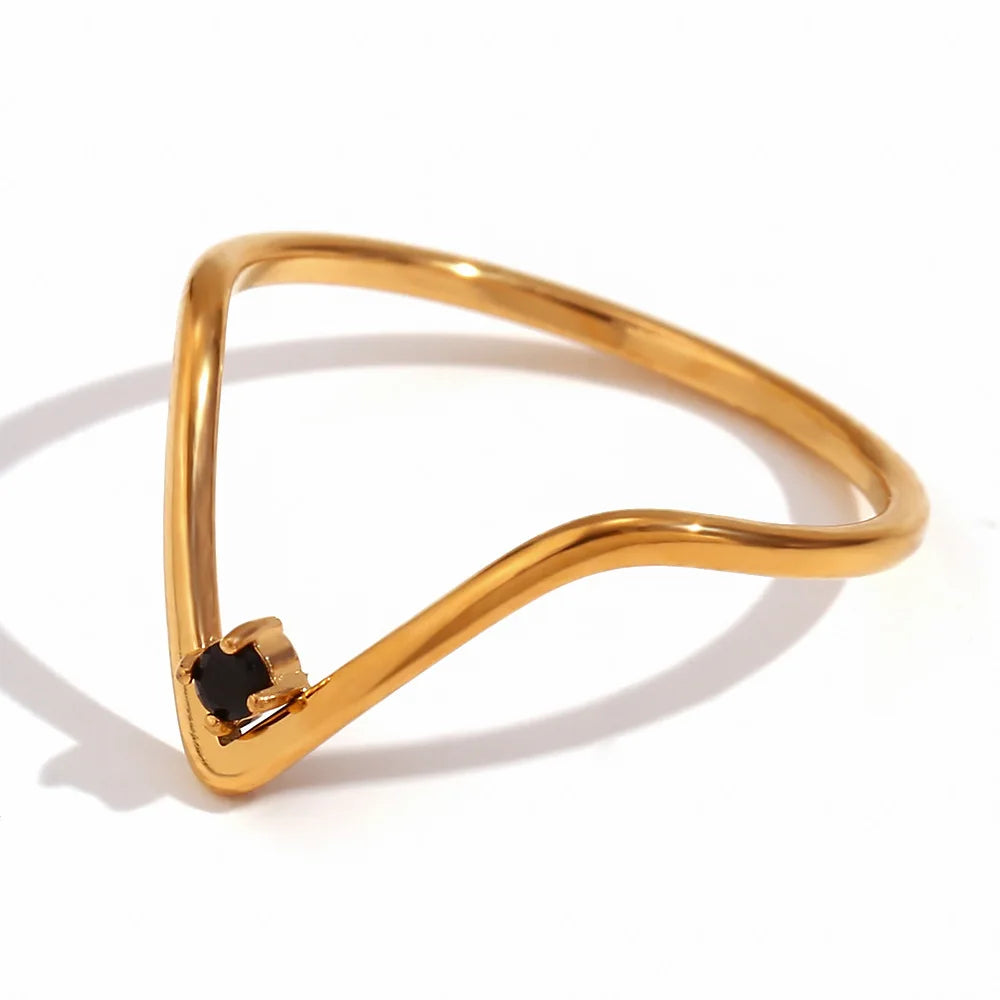 Minimalist Stainless Steel Jewelry V-Shaped Micro-Inlaid Spot Drill Ring for Women Stacking