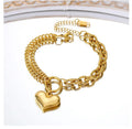 Zooying 2025 Fashion Jewelry 18K Gold-plated Stainless Steel  Heart Charm Bracelet Double Thick Link Chain Hip-hop Bracelet