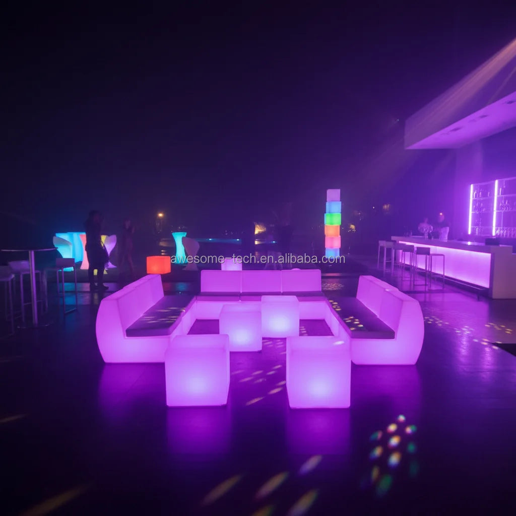 Modern Luxury White Plastic L-Shape LED Lighting Sofa Set Color Change Contemporary Style Furniture for Living Room
