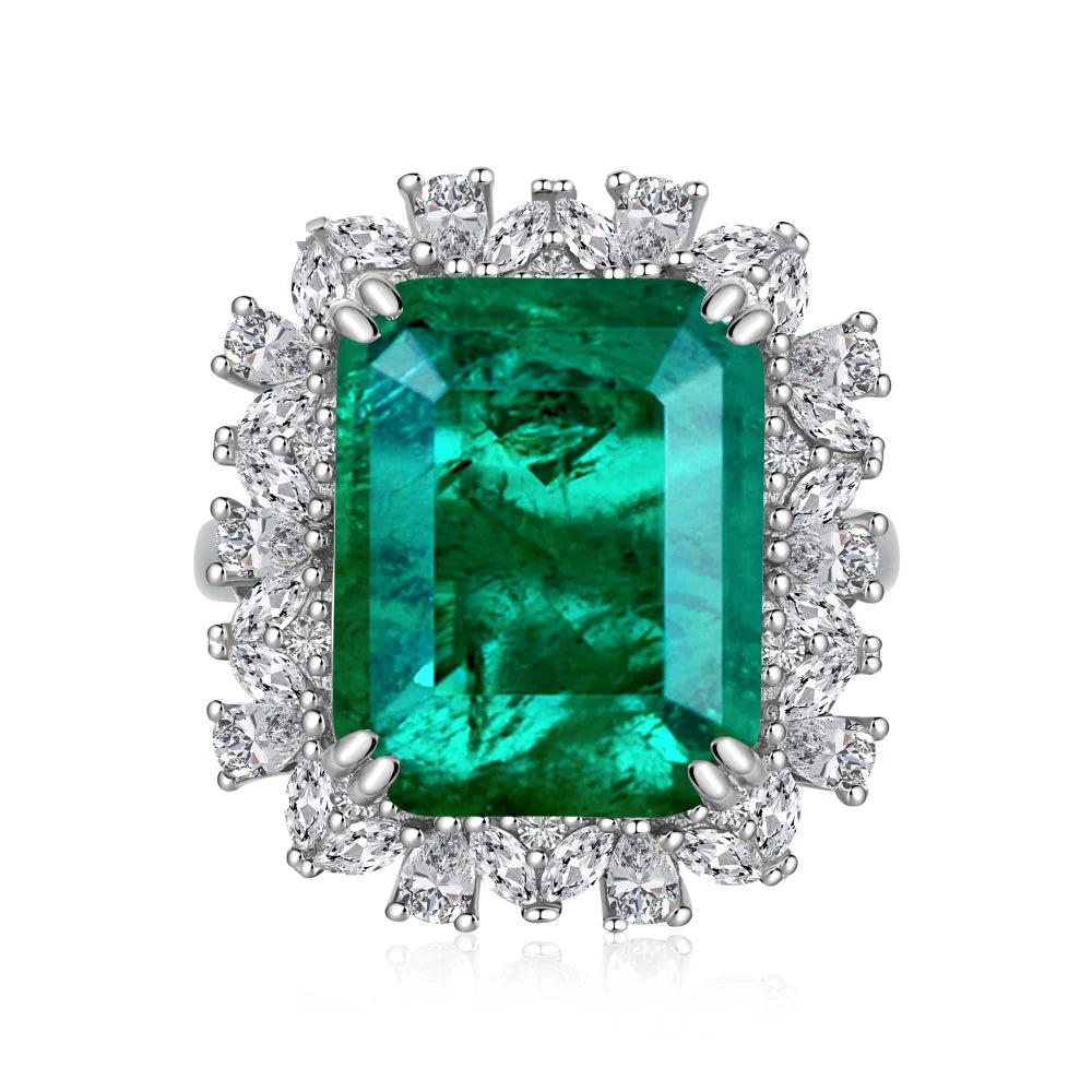 Dylam High End Collection 925 Sterling Silver Women Wedding Engagement Bridal 5A Zirconia Emerald Green Eternity Rings