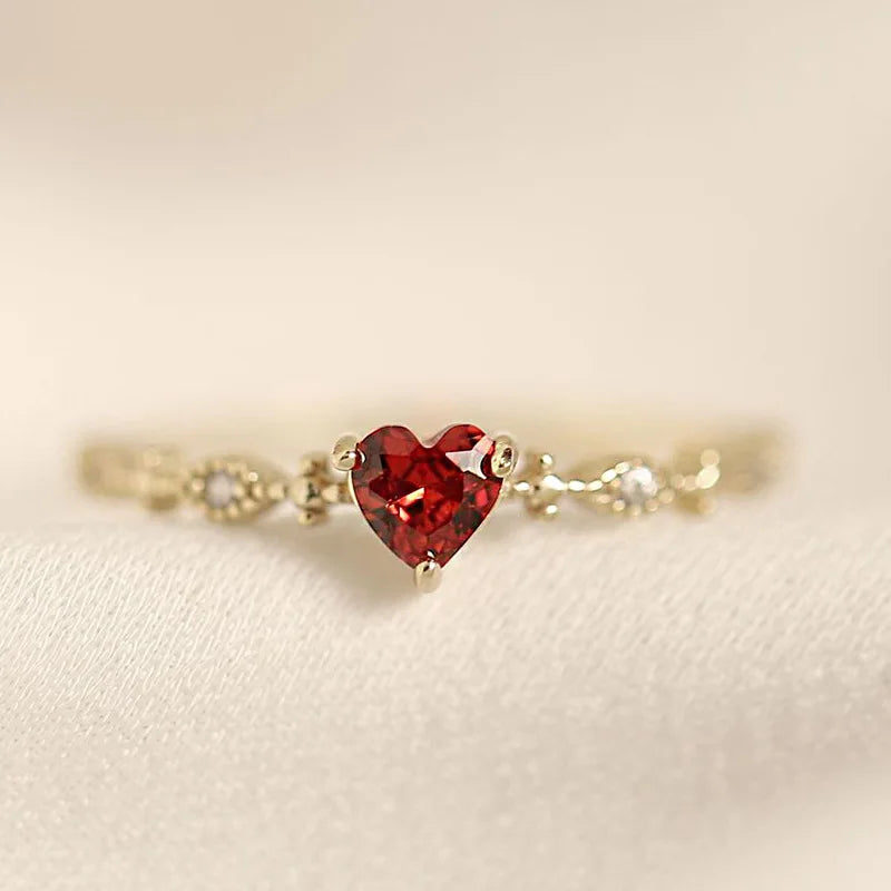Luxury S925 Sterling Silver Red CZ Stone Elegant Opening Adjustment Heart Diamond Ring for Women Ladies