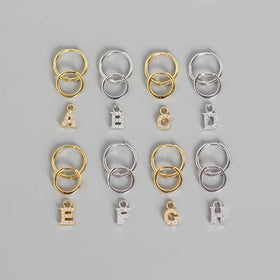 DIY 26 Letter Drop Cubic Zirconia Fine Jewelry 925 Sterling Silver Hoop Earrings Women