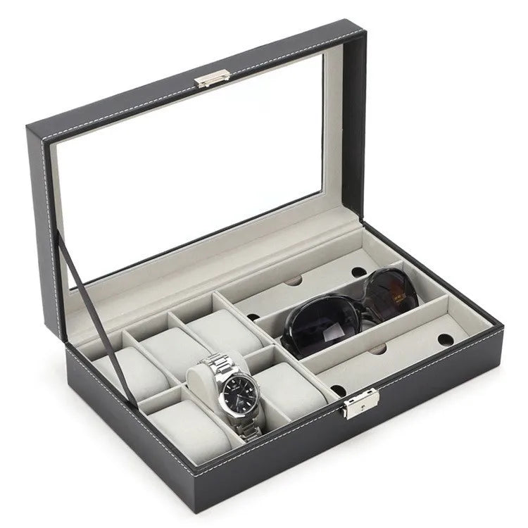 Wholesale Jewelry Case 6+3 Leather Display Storage Watch Sunglasses Jewelry Box with Lock