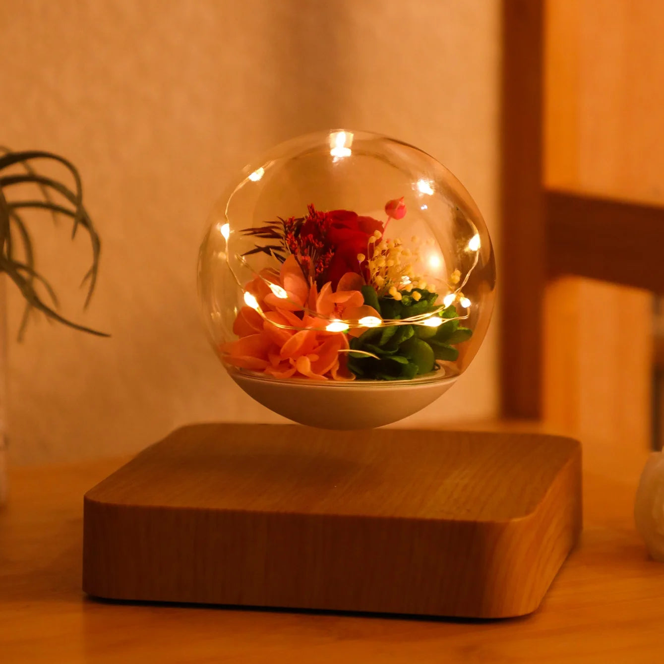 Eternal Rose LED Magnetic Levitating Flower Lamp Small Preserved Flowers Plant Decorative Table Lamp Romantic Women Mother's Day