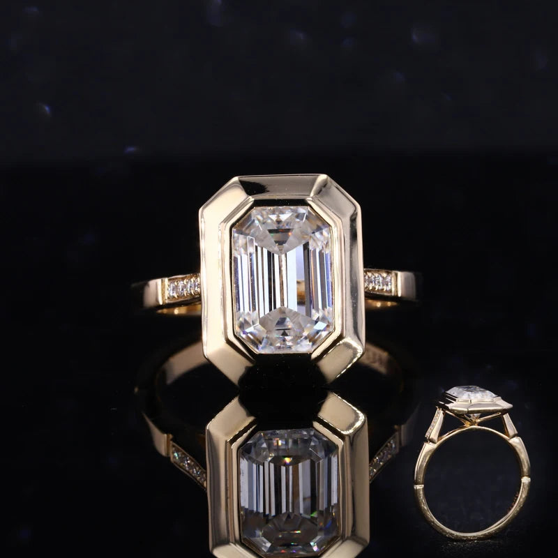Starsgem Emerald Cut DEF Moissanite Engagement Infinity Solid 10k Pendant Gold Rings