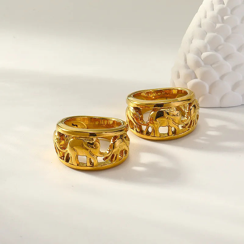 Waterproof Fashion Chunky 18k Gold Plated Ring Stainless Steel Animal Elephant Ring Jewelry Accessories