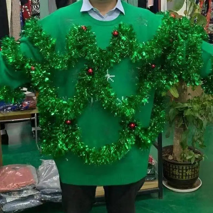 2026 Manufacturer Custom Christmas Tree Sweater Tacky Tinsel Oversized Wholesale Funny Ugly Christmas Jumpers for Men