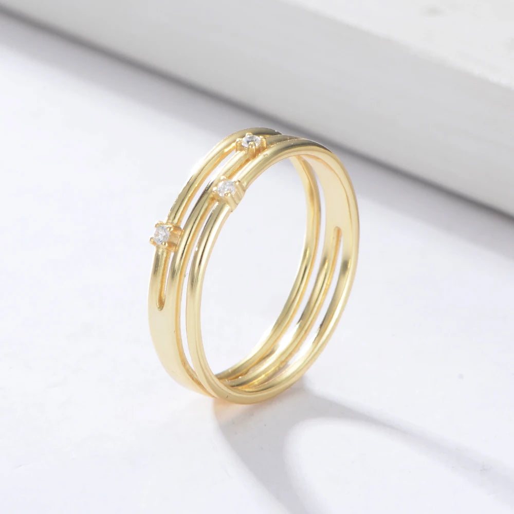 Peishang 925 Sterling Silver 18k Gold Plated Rings Double Round Cubic Zirconia Jewelry Women Jewellery Custom Manufacture Vendor