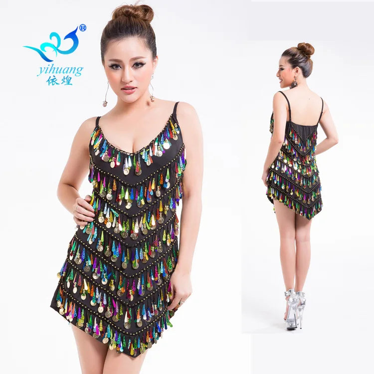 Halter Sequin Dance Dress Latin Fringe Holiday Beaded Singer Performance Stage Costume