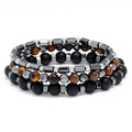 Punk Rock Style Men's 3-Piece Bracelet Set Nature Stone Hematite Beads Fashion Bangles