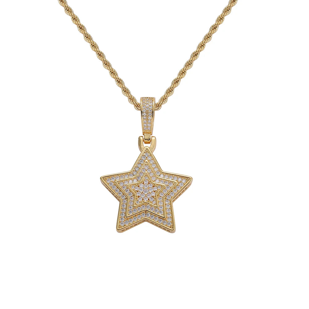 CN419  Brass Cubic Zircon Jewelry Men and Women Star Pendants Hip Hop Necklace