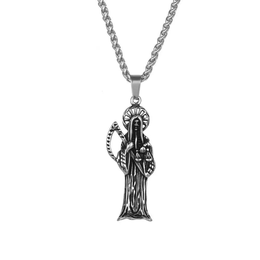 Vintage Punk Gothic Grim Reaper Scythe Death Skeleton Santa Muerte Pendant Necklace Alloy Sickle Skull Pendant