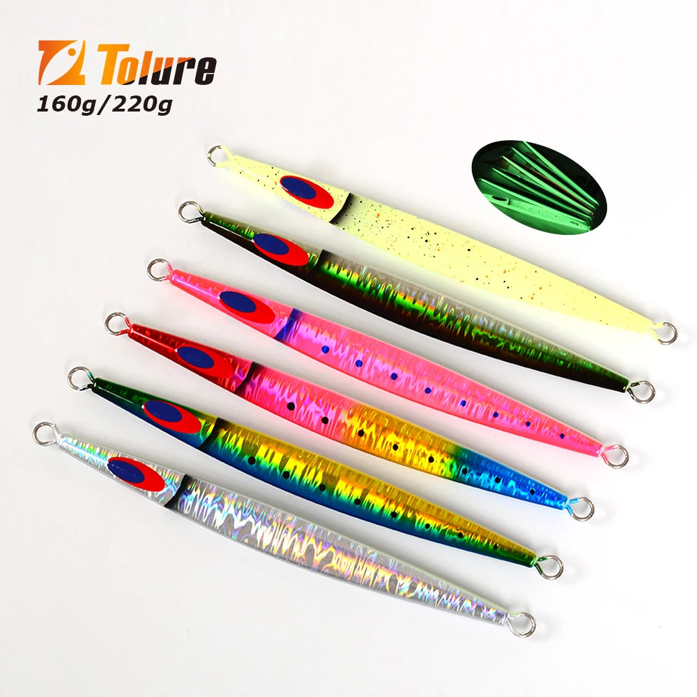 Tolure 160g 220g Luminous Effect Fishing Metal Jig Bait Fast Sinking Slow Pitch Jigging Lure for Saltwater Trout Fishing River