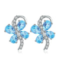 Abiding Natural Swiss Blue Topaz Butterfly 925 Sterling Silver Clip Earrings for Women Wedding Jewelry