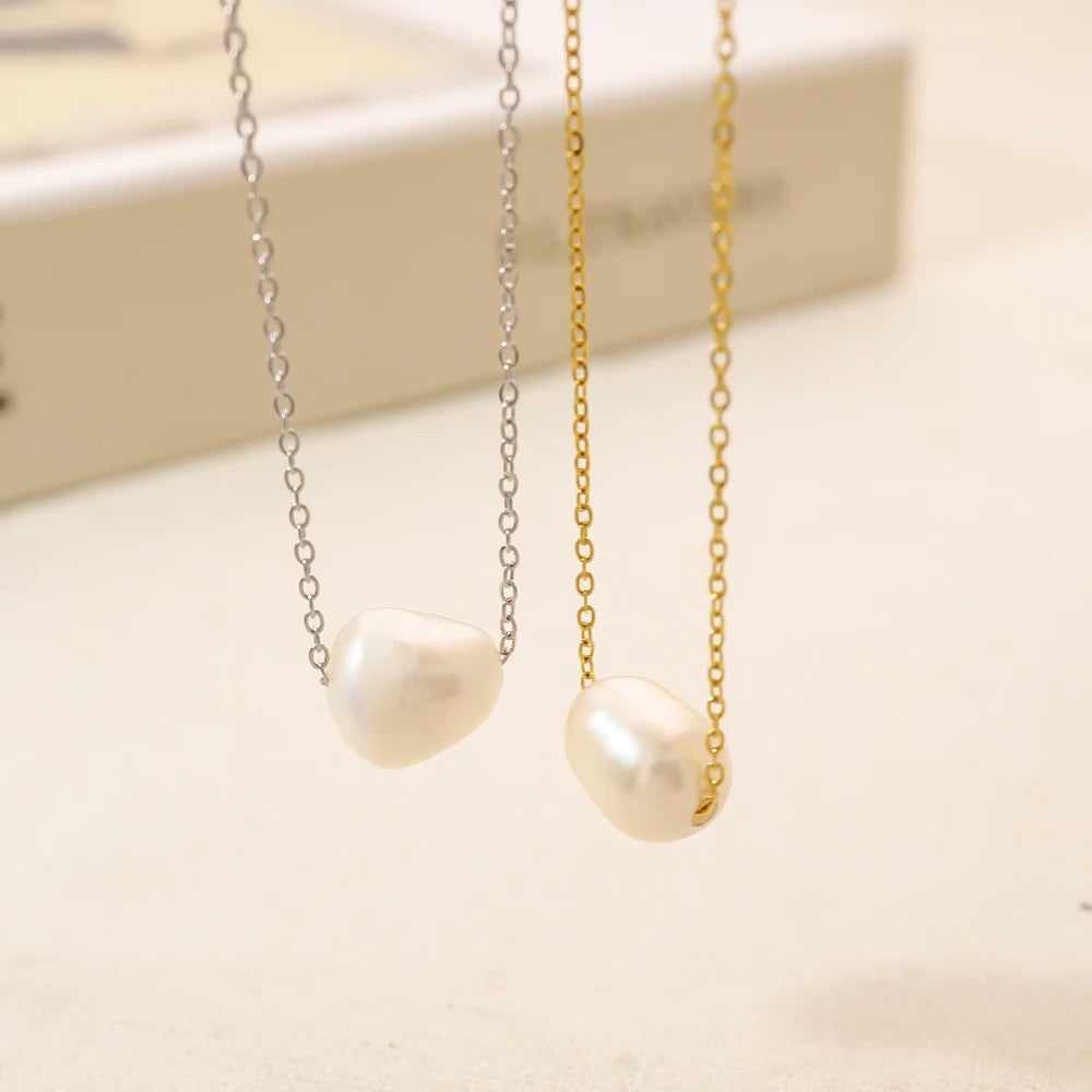 Minimalist Stainless Steel 18K PVD Plated Delicate Freshwater Pearls Pendant Clavicle Necklace for Women Gift