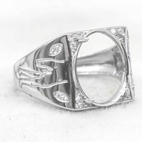 Sterling Silver 12*14mm Semi Mount Men's Ring Frame Empty Blank Claw Setting S925 Base Holder Without Center Stone for DIY Inlay