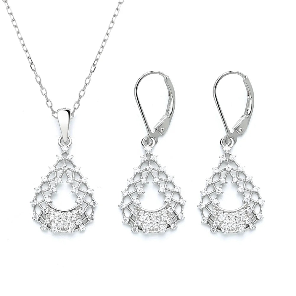 Fashion Jewelry Hollowed-out Oval Rhinestone Pendant Earrings Necklace Pendant
